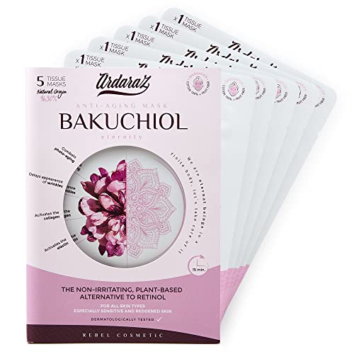 Ardaraz - Mascarilla Facial Hidratante Antioxidante Y Rejuvenecedora, Impregnada En Serum De Bakuchiol. Mascarillas Faciales Pack De 5