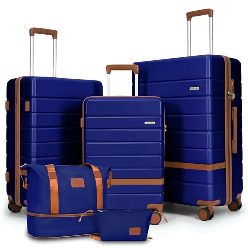 Voytra 5-Piece Luggage Set for Family Travel: Lightweight Hardshell Suitcases (20/24/28 Inch Plus Underseat & Tote) | 9 Spinner Wheels TSA Lock & YKK Zippers | Durable PC+ABS Construction in Navy