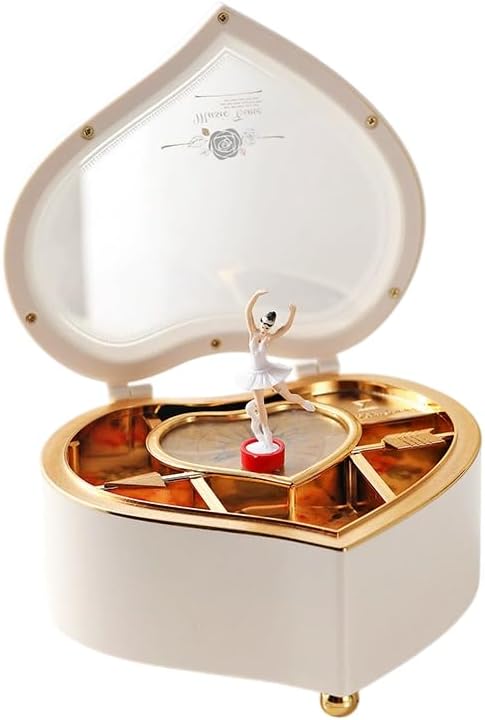 Musical Jewelry Box with Spinning Ballerina, Piano and Phonograph Shaped Music Boxes, Creative Gift Set with Dancing Girl Figurine (YL2013 Phonograph - White)