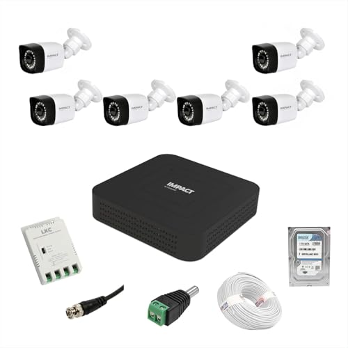 Image of IMPACT BY HONEYWELL 2MP CCTV Security Kit with 8 Channel DVR, 6 Bullet Cameras, 1TB Hard Disk, Power Supply, Cable Roll, BNC Connectors and DC Pin, White, Made in India