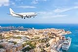 adrium Cuadro de madera de 90 x 60 cm: avión pasajero aproximación aterrizaje en Malta Valletta Gran Bahía con un crucero (131007813)