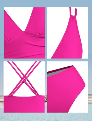 Image of ZAFUL Womens Tankini Swimsuits V Neck Push Up Swim Top Color Block Tummy Control High Waisted Bathing Suits Swim Bottom