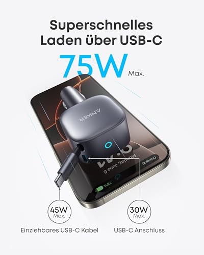 Anker 75W Zigarettenanzünder USB C, Ultra- kompaktes Auto Schnellladegerät – Ansicht 2