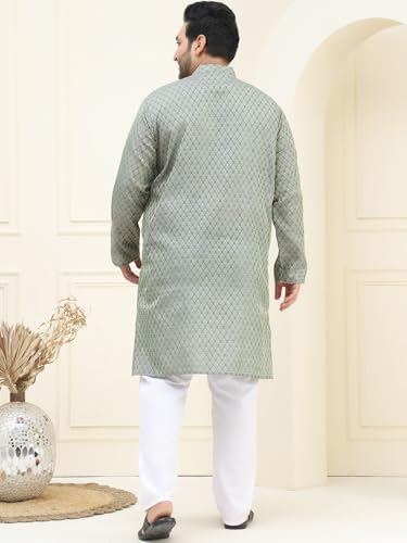 Image of SOJANYA PLUS (Since 1958) Men's Jacquard Silk Self design Kurta & Off-White Pyjama Set