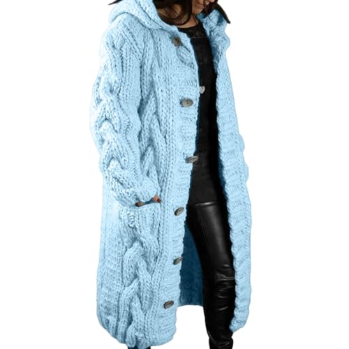 Womens Cable Knit Long Sweaters, Chunky Warm Button Down Cardigan Sweaters - image 2