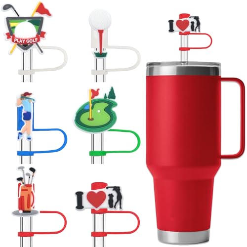 Amreich Golf Theme Straw Topper for Stanley Cup, Reusable Silicone