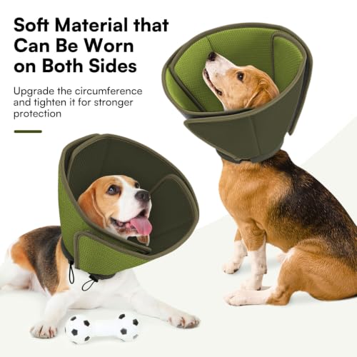 Image of Queenmore XL Dog Cone, Comfy Cone for Dogs to Stop Licking After Surgery | Reversible Elizabethan Collar for Dogs with 3-Panel Foldable Design, Breathable Pet Cones for Wound Healing, Dark Green,XL