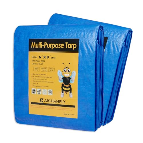 HAICHANFLY Double-Sided Waterproof Poly Tarp 6x8 Feet 5mil Thick Polyethylene Tarps Perfect for Outdoor Use Plastic Cover & Mat for Tent Camping Storage Boat Bikes Vehicles 2 Pack