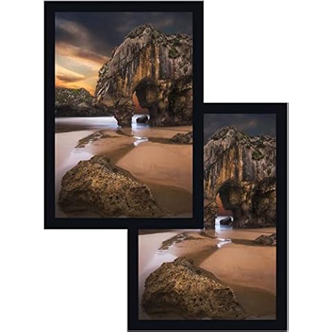 24x36 Gallery Poster Frame - Wide Molding - Includes Attached Vertical and Horizontal Hanging Hardware - Crystal Clear Plexiglass Front - Display 24 x 36 Inch Picture Photo or Art (Black, 2) Cover