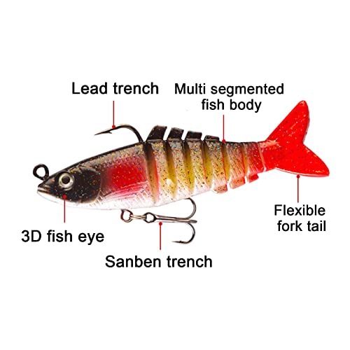 Foto von 5 Stück Angelköder Set mit 1 Box,17g Gummifische Köder Set mit jigkopf Weicher Fischköder für Hecht Barsch Zander Forellen（9cm）