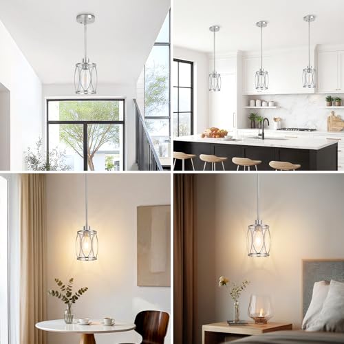 Image of Glass Pendant Lights Kitchen Island Brushed Nickel, 1 Pack | Pendant Light Fixtures Adjustable Farmhouse Mini Hanging Light with Clear Glass for Sink Dining Room Foyer Entryway