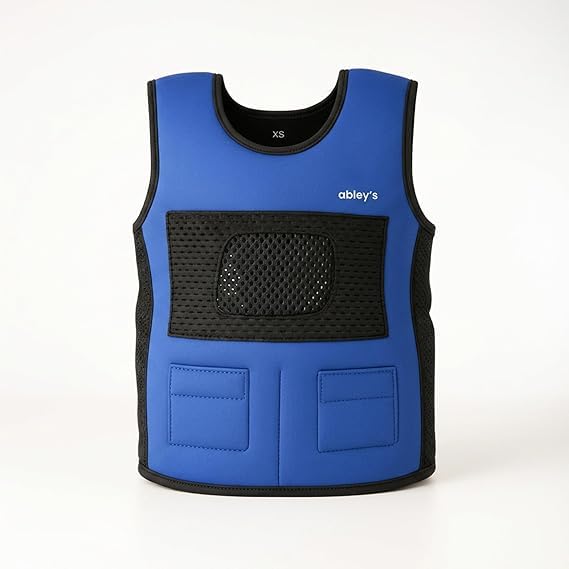 Image of Abley's Kids Weighted Vest for Sensory Integration - Calming Deep Pressure Sensory Vest for Autism, SPD, ADHD - Adjustable Neoprene Body Wrap with 6 Removable Weights - Blue, Large (2 KG)