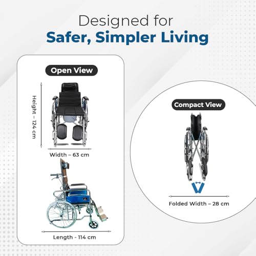Image of Hero Ecomed Winn 303 C | Manual Wheelchair with Propelling Ring | Chrome Plated MS Frame | High Back Foldable Wheelchair | Commode Provision | For Patients & Elderly | 100 kg Capacity
