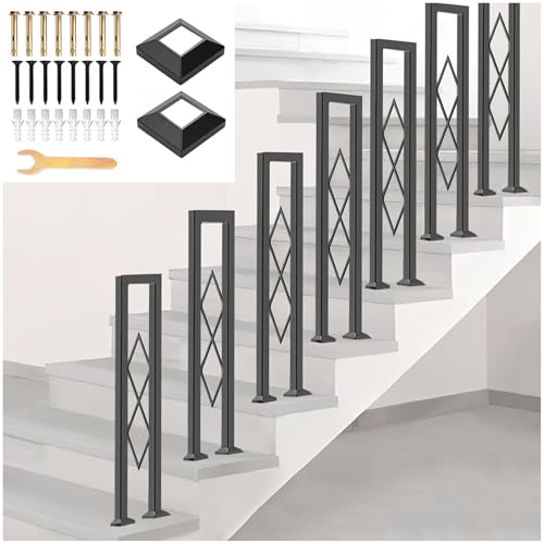 Barandilla de Escalera Interiores, Pasamanos Antideslizante en Forma de U Balaustre Decorativa de Metálico con Patrón de Diamantes, Valla de Seguridad para Jardín Pasillos Entradas (Negro, 85cm)
