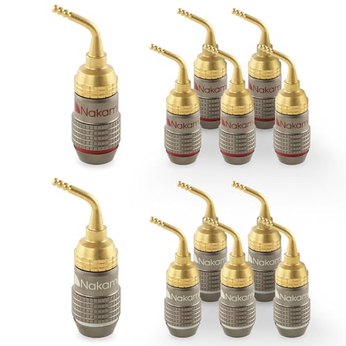 Image of Nakamichi FanLock Excel Series 24k Gold Plated 2mm Pin Plug Banana 10 AWG - 18 AWG Gauge Size 4mm for Spring Clip Speakers Amplifier Hi-Fi Home Theatre Wire Cable Quick Connector, 12 Pcs (6-Pairs) | Gauge Size 4mm for Spring Clip Terminal Speakers Amplifier Hi-Fi Audio Wire Cable Quick Connector Banana, 12 Pcs (6-Pairs)