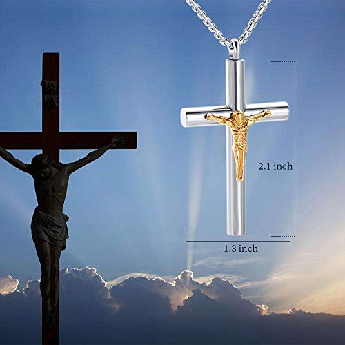 Oinsi Jesus Cross Cremation Keepsake Urn Pendant Necklace for Ashes Funeral Casket Jewelry2