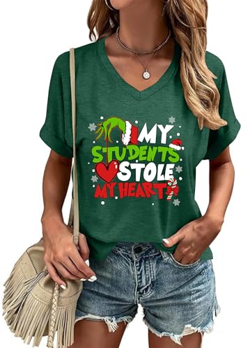 Ithalt Christmas Teacher Shirts for Women My Students Stole My He...