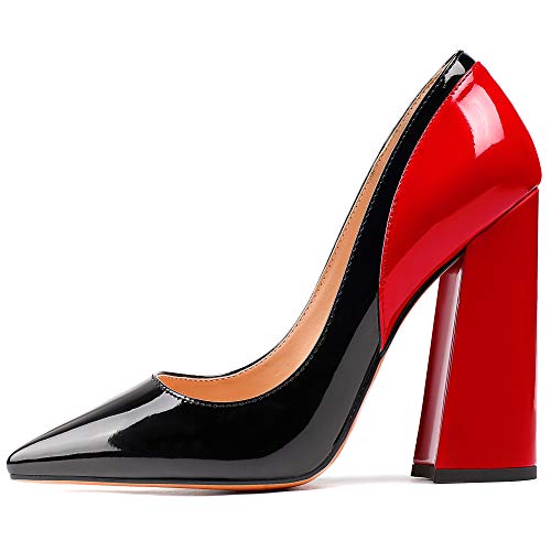 YODEKS Women's Block High Heel Pumps Sexy Pointed Toe Heels Slip On High Heel Comfort Shoes, 4.7 Inches Patent Lesther Business Shoes for Party Office Wedding Dress