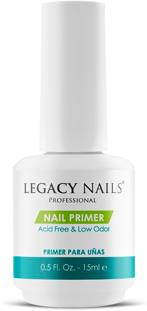 Legacy Nails Nail Primer 0.5oz/ 15ml - Low Odor, Acid-Free & pH leveling polymer - Works as a bridge between natural nails and acrylic and gel systems, gel polish, and nail lacquers.