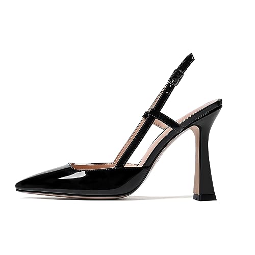SHOWFOREST Womens Buckle Adjustable Strap Patent Wedding Pointed Toe Fashion Spool High Heel Pumps Shoes 4 Inch2