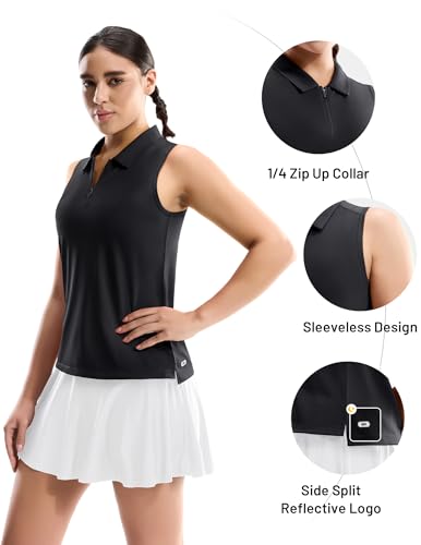 Image of MIER Womens Sleeveless Golf Shirts - Quarter Zip UPF 50+ Collared Polo Tank Tops, Quick Dry Zip Up Tennis Sports Active Tee