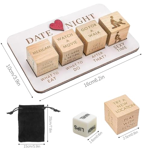AYNKH Würfel für Paare, Valentinstag, Datum, Nacht, lustige Date-Nacht-Ideen, Paar-Spiele-Set, lustiges Geschenk zum Valentinstag, Jahrestag, Geburtstag, mit schwarzer Tasche