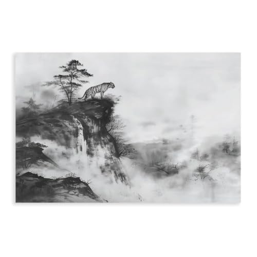 Impression tigre asiatique haut de gamme décor vallée brumeuse