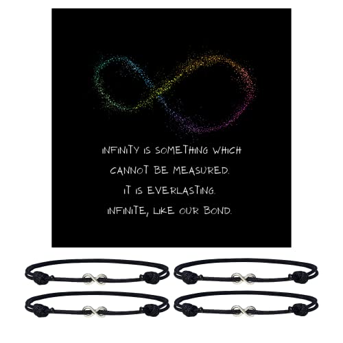 (4-Pack) Infinity Black Cord Bracelets - Bulk Pack Of 4 Black String Eternity Bracelet Adjustable Wristbands To Symbolize, Love Red Knot Sterling Silver Charm Bracelet Couples Boyfriend Girlfriend Friendship Gifts Jewelry Accessories Girl Women Men Unisex #TOP7