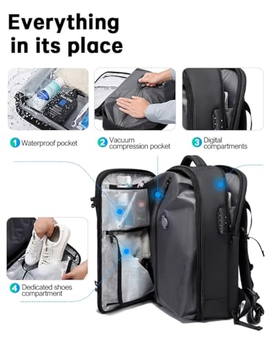 Image of Wooum Vacuum Compression Travel Backpack for Men, Waterproof Anti-Theft Backpack with Lock, Air-Sealed Compression System, Shoe Compartment, Laptop & Business Travel Backpack