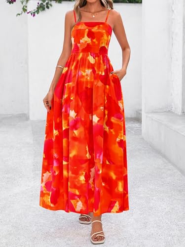 Image of PRETTYGARDEN Women Summer Maxi Dresses 2026 Spaghetti Strap Boho Floral Striped Wedding Guest Beach Vacation Flowy Long Dress