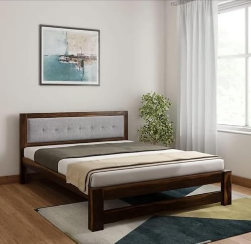 Image of SANKAT MOCHAN Industries Solid SHEESHAM Honey Brown Wooden King Size Cushion Bed Double Bed Furniture for Bedroom Living Room (Honey Finish) Matters Size (6 * 6.5) (Full XL)