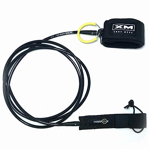 Image of Big Wave 7ft Surfboard Leash with Power Clip Quick Release Upgrade, Cord Thickness (.313in), Key Pocket, Unbreakable Swivels, Detachable Railsaver, Made in USA