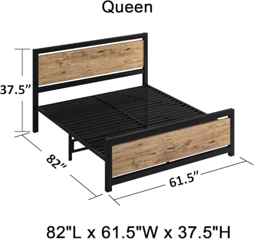 Image of Catrimown Queen Bed Frame with Headboard, Queen Metal Platform Bed Frame with Steel Slat Support, 10.5 in Storage Clearance, No Box Spring Needed, Easy Assembly, Black Brown