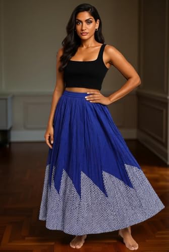 Image of Premium Long Skirt | Stylish Long Crushed Cotton & Unique Prints | Floor Length Skirt for Women | Elastic Waist Premium Maxi Skirt - Comfortable Casual Wear