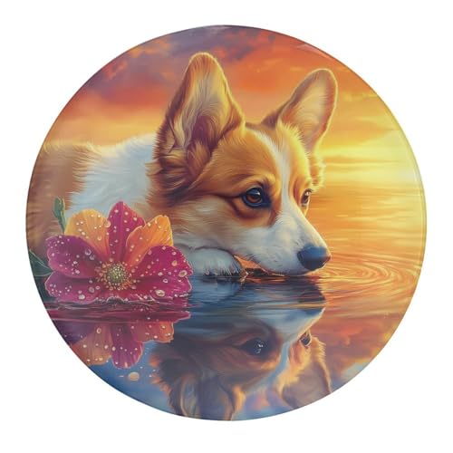 Corgi Dog Beach - Imán redondo para nevera, bonito imán de cristal para nevera, calcomanías magnéticas decorativas, regalo de recuerdo, 1.2 pulgadas