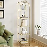Hzuaneri Bookcase Bookshelf, Tempered Glass Arched Bookshelf for More Storage, Slim Shelving Unit for Bedroom, Bathroom, Home Office, Steel Frame, 5 Tier Gold BC20599G