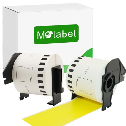 Molabel 2 Rolls DK44605 DK-44605 Yellow 62 mm x 30.48 m Reusable Continuous Labels Compatible with P-Touch QL-500 QL-550 QL-570 QL-700 QL-720NW QL-1050 QL-1100 QL-1110NWB QL-800 QL-810W QL-820NWB