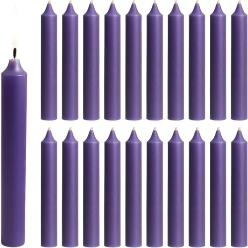 Biedermann & Sons Purple Chime Candles (20 Count) Unscented Dripless Tapers 4 Inch Tall 0.5 Inch Diameter 2 Hour Long Burning Paraffin Wax for Angel Chime Carousels and Holders