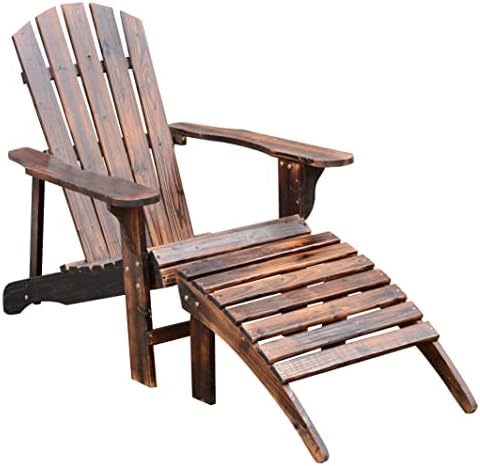 Outsunny Wooden Adirondack Outdoor Patio Lounge Chair w/Ottoman - Rustic Brown