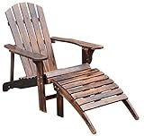 Outsunny Wooden Adirondack Chair Lounger with Detachable Ottoman - Rustic Brown