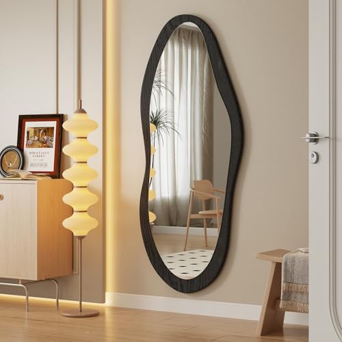 Image of AAZZKANG Irregular Wall Mirror Full Length with Wood Framed Large 47 inchx20 inch Black Asymmetrical Full Body Mirrors for Bedroom Living Room Entryway