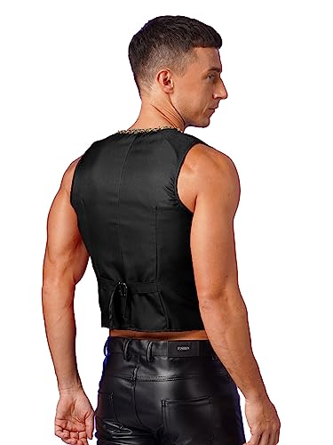 Mens Gothic Steampunk Victorian Vest Arabian Gold Trims Open Front Waistcoat Coat Jacket2