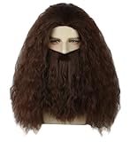 Topcosplay Men's Wig and Beard Dark Brown Wizard Wigs Halloween Costume Cosplay Party Wig