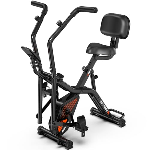 Image of pooboo Folding Magnetic X‑Bike, Upright Exercise Bike for Home Gym | Foldable Indoor Stationary Cycling Bike, 8‑Level Resistance, 6.6 LBS Flywheel, 300 LB Capacity, Back Support Cushion