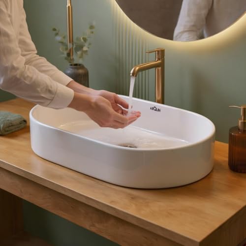 Image of ARQUIN ARQUIN Wash Basin for Bathroom Table Top Washbasin, Countertop Basin | Ceramic Washbasin Bathroom,Hotel | Living Room | Office Vanity Wash Basin (19.69x12.8x5.51 Inch)
