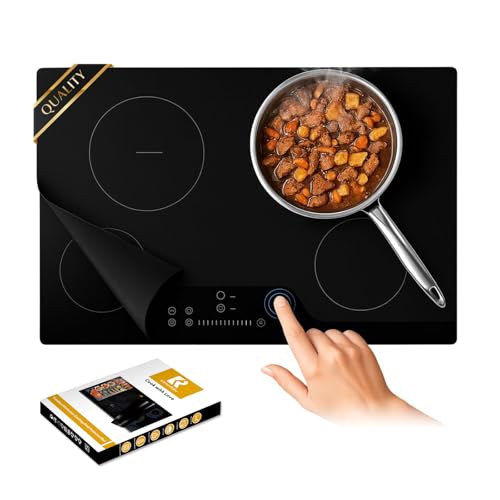 Large Translucent Induction Cooktop Protector Mat Silicone Fiberglass Magnetic Stove Scratch Protector Non-Slip Pads Prevents Pot Sliding & Scratches for Safe Cooking