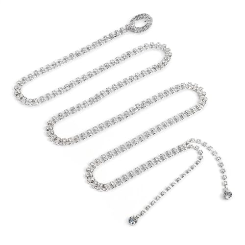 Rhinestone Belts for Women Parkly Rhinestone Belt Crystal Chain Fashion Crystal Waist Chains Silver Fashion Glitter Chain Belt for Dress Sparkle Thin Belts for Dresses (43.31inches)