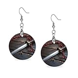 Pendientes de madera con colgante de cuchillo en el suelo, aretes impresos para mujer, diseño de gota de oreja, circular, madera, circular, madera, madera, Circular, Madera, madera