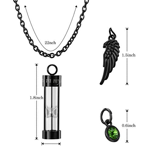 PREKIAR Cremation Urn Necklace for Ashes Timeless Hourglass Memorial Pendant Keepsake Jewelry for Human Pet Ashes with 12 Birthstone Angel Wing2