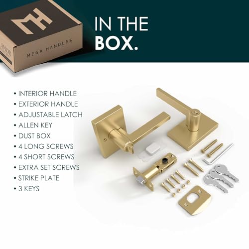 Image of Mega Handles Glamor Entry Lever & Lock Door Handle Set for Hallway, Closet and Bathroom, Heavy Duty Door Levers, Fits All Standard Door Sizes, Screws Included - Satin Brass (1 Pack)